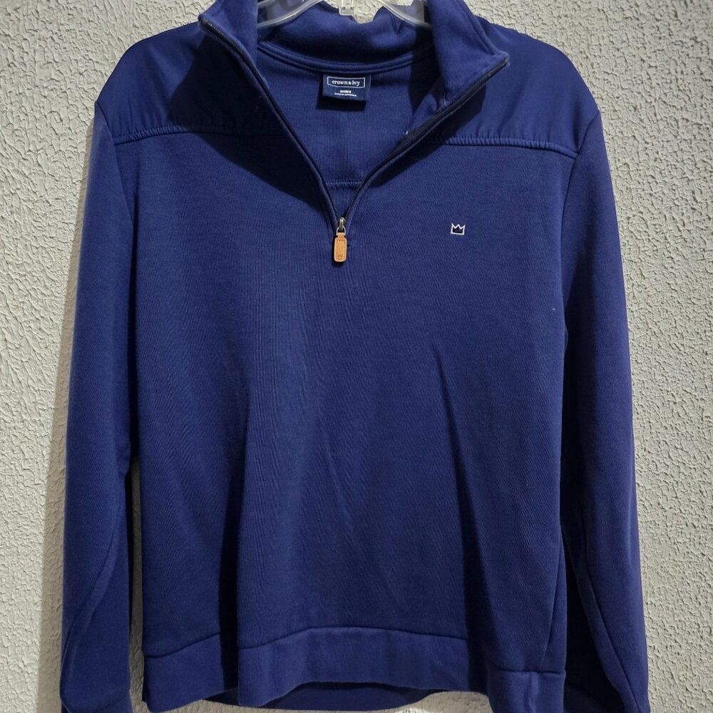 Crown & Ivy Mens Medium Navy Blue Half-Zip Pullover Sweatshirt